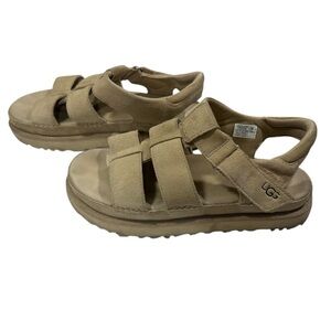 UGG Goldenstar Driftwood Suede Platform Sandals Sz 9.5 Hook & Loop